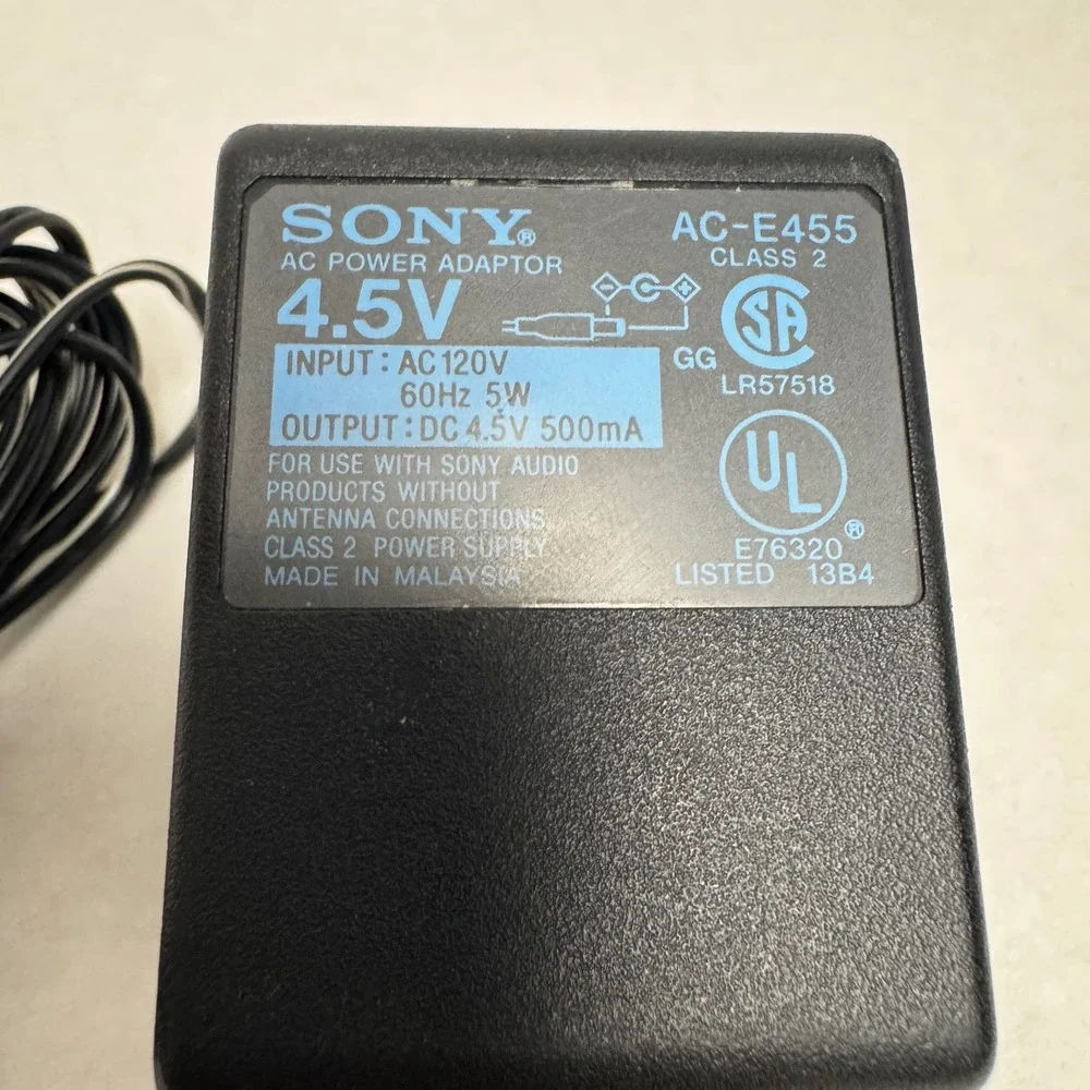 Sony AC-E455 AC Power Adaptor 4.5V 500mA Wall Charger for Walkman‎ Sony Audio